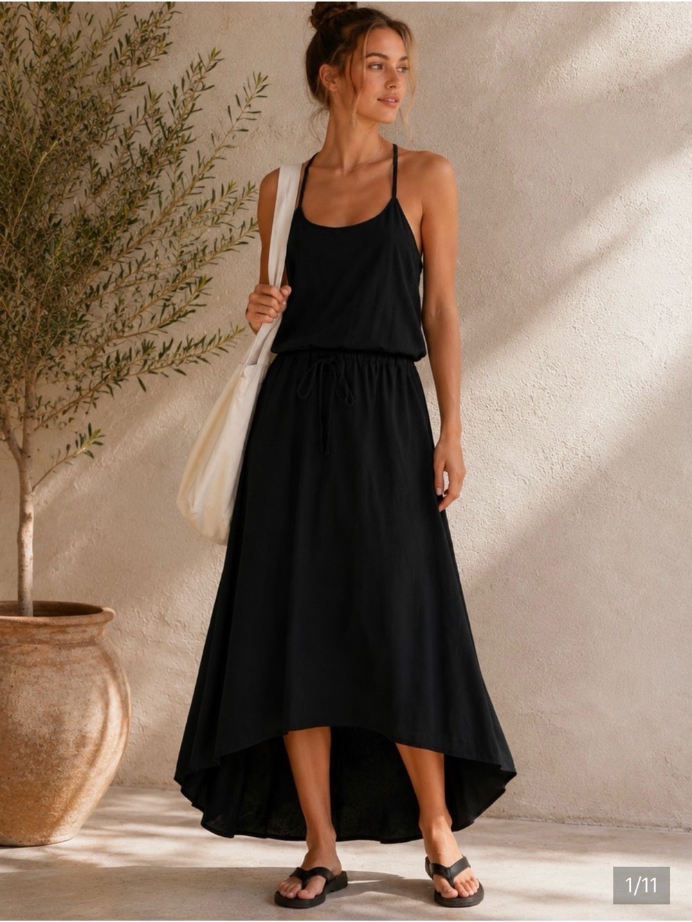 Athleta Novella Black High-Low Strappy Maxi Dress
